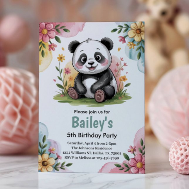 Invitación Cute Floral Kids Panda 5ª fiesta de cumpleaños (Subido por el creador)