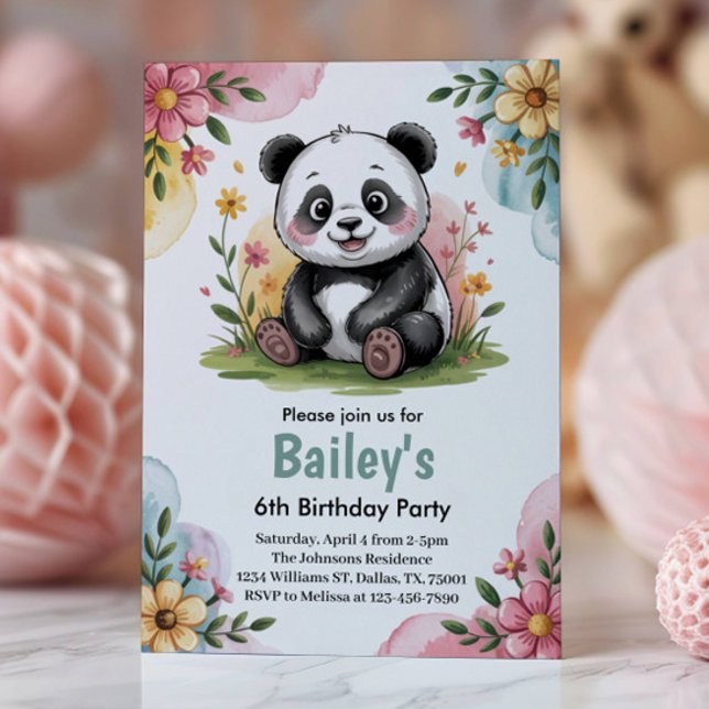 Invitación Cute Floral Kids Panda 6ª fiesta de cumpleaños (Subido por el creador)