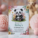 Invitación Cute Floral Kids Panda Birthday Party<br><div class="desc">Este diseño para niños con flores de panda cumpleaños incluye una bonito con un borde de acuarela floral. Hay un oso panda lindo en el centro que está sentado en un parche de hierba. Debajo, hay un espacio para añadir tu información en un tipo de letra fácil de leer pero...</div>