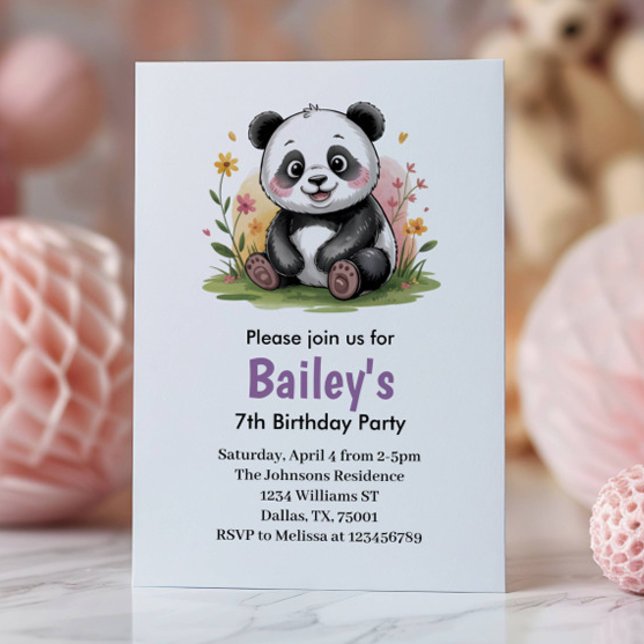 Invitación Cute Floral Kids Panda Birthday Party (Subido por el creador)