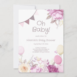 Invitación Cute Floral Lilac Chica rosa Baby Shower