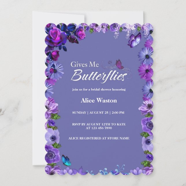 Invitación Cute Floral Me Da Butterflies Ducha De Novias (Anverso)