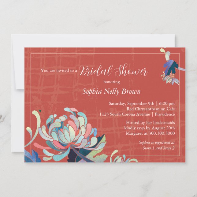 Invitación Cute Floral Red Bridal Shower (Anverso)