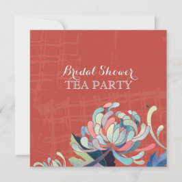Invitación Cute Floral Red Bridal Shower Tea Fiesta