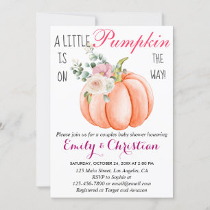 Invitación Cute Floral Rosa Pequeña Pareja De Calabaza Baby S