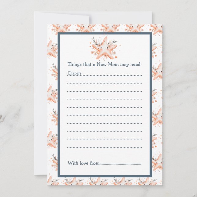 Invitación Cute Floral Starfish Baby Shower (Anverso)