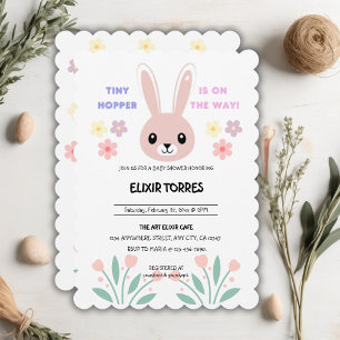 Invitación Cute Floral Tiny Hopper Bunny Baby Shower