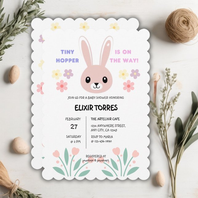 Invitación Cute Floral Tiny Hopper Bunny Baby Shower (Subido por el creador)