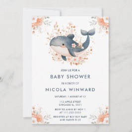 Invitación Cute Floral Whale Baby Shower