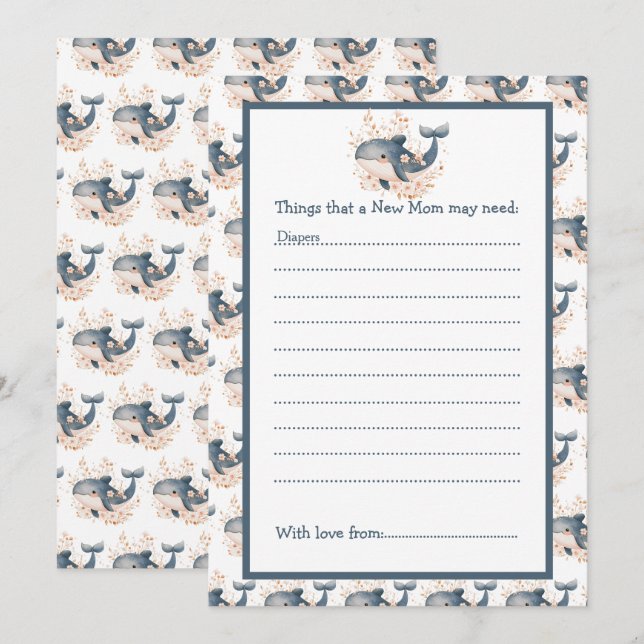 Invitación Cute Floral Whale Baby Shower (Anverso / Reverso)