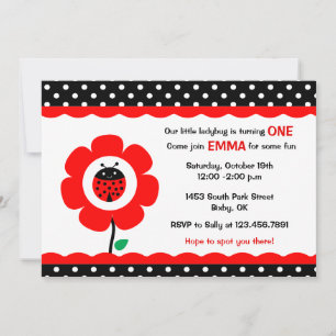 Invitación Cute Flower y Ladybird polka puntos de fiesta de c
