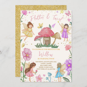 Invitación Cute Flutter y Twirl Fairy Birday