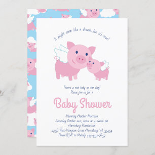 Invitación Cute Flying Pigs Baby Shower
