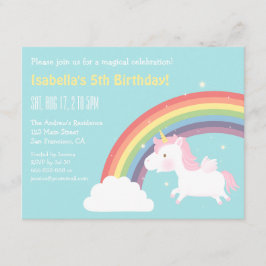 Invitación Cute Flying Unicorn Rainbow Girls Birday Party