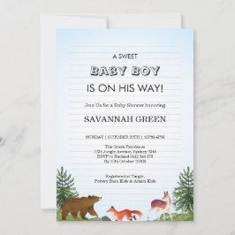 Invitación Cute Forest Animals Baby Boy Shower Design