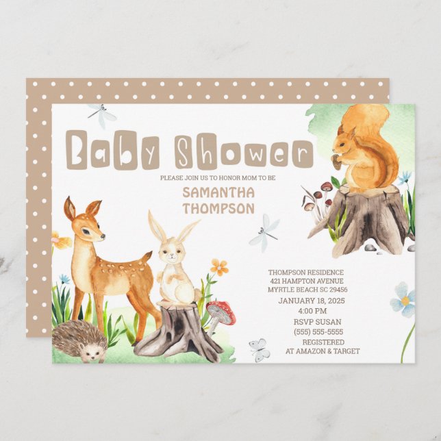 Invitación Cute Forest Animals Boys Baby Shower (Anverso / Reverso)