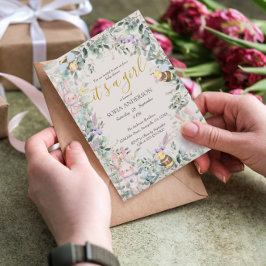 Invitación Cute Forest Animals QR Chica Baby Shower