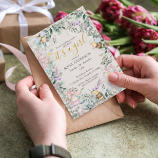 Invitación Cute Forest Animals QR Chica Baby Shower