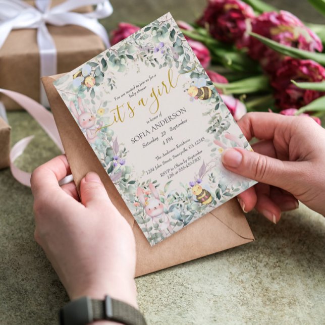 Invitación Cute Forest Animals QR Chica Baby Shower (Subido por el creador)