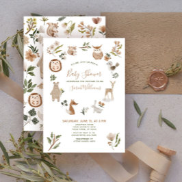 Invitación Cute Forest Animals Script Boho Baby Shower