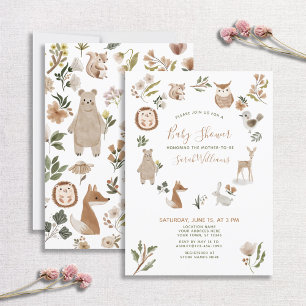 Invitación Cute Forest Animals Script Boho Baby Shower