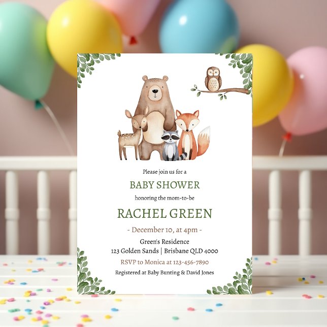 Invitación Cute Forest Animals Woodland Baby Shower (Cute Forest Animals Woodland Baby Shower Invitation)