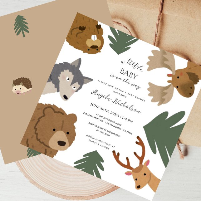 Invitación Cute Forest Friends Woodland Greenery Baby Shower (Subido por el creador)