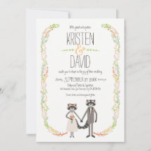 Cute Forest Raccoons Rustic Boda