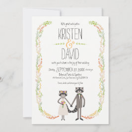 Invitación Cute Forest Raccoons Rustic Boda
