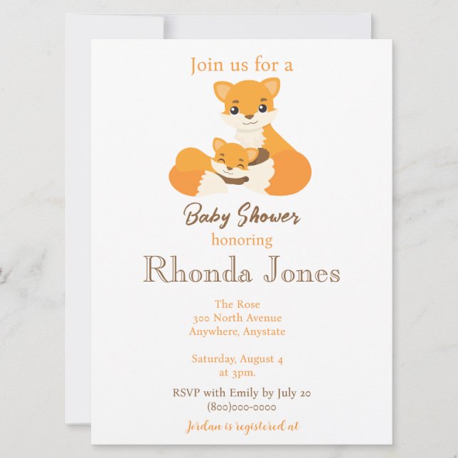 Invitación Cute Fox Autumn Baby Shower (Anverso)