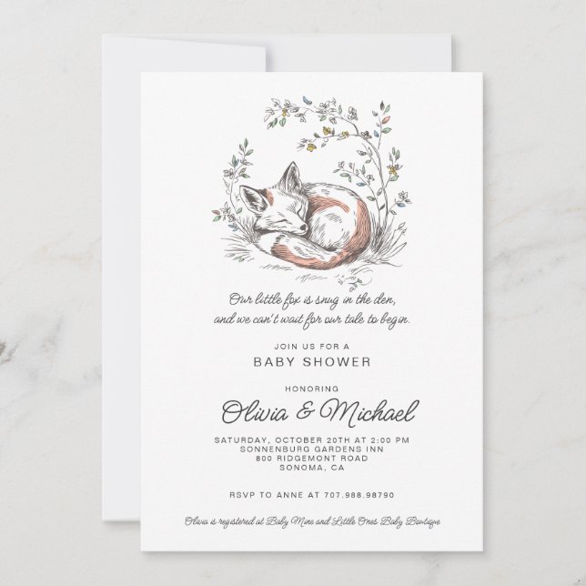 Invitación Cute Fox Baby Shower (Anverso)