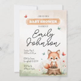 Invitación Cute fox baby shower invitation