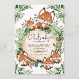 Invitación Cute Fox Botany Greenery Neutral Baby Shower