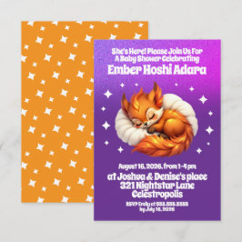 Invitación Cute Fox Cub Asleep in Starry Sky Baby Shower