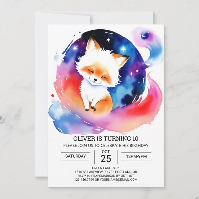 Invitación Cute Fox Kids Birday Bliss (Anverso)