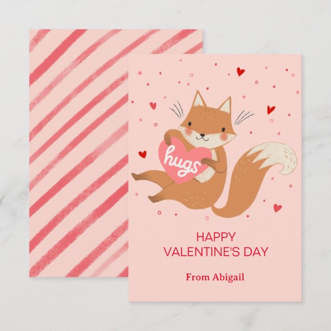 Invitación Cute Fox Kids Classroom Valentine Note Card (Anverso / Reverso)