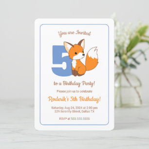 Invitación Cute Fox Kids Quinto cumpleaños