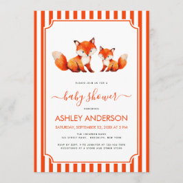 Invitación Cute Fox Mama and Baby Shower Animals Red Stripes