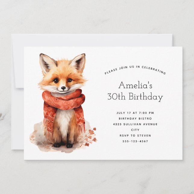 Invitación Cute Fox Pup in a Red Scarf Birthday (Anverso)