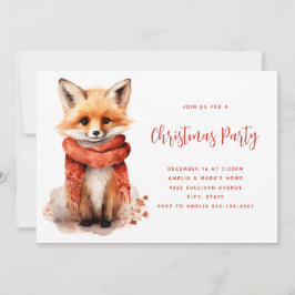 Invitación Cute Fox Pup in a Red Scarf Christmas