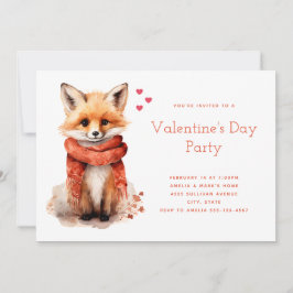 Invitación Cute Fox Pup in a Red Scarf Valentine's Day
