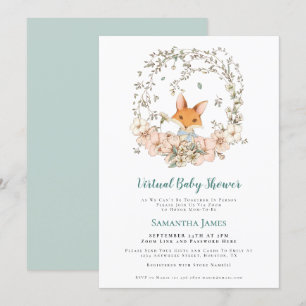 Invitación Cute Fox Vintage Foliage Virtual Baby Shower