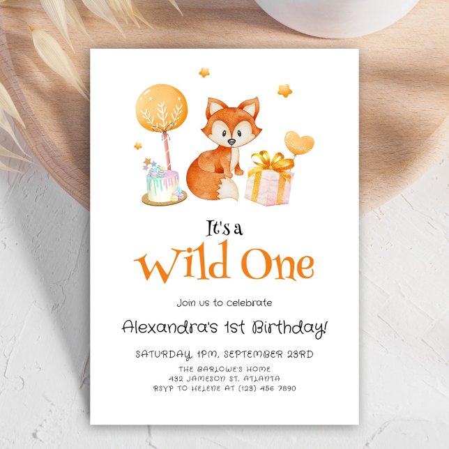 Invitación Cute Fox Wild Un Primer Cumpleaños (Cute Fox Wild One First Birthday Invitation)