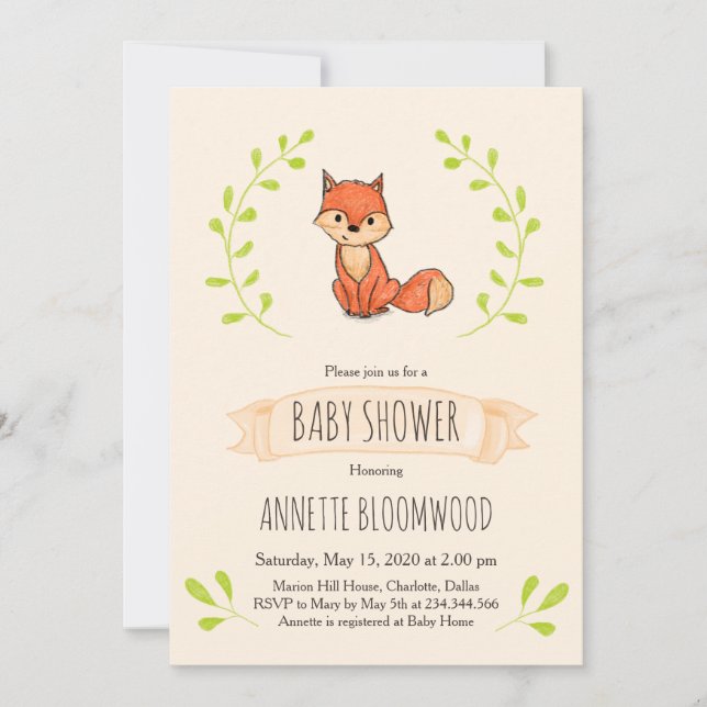 Invitación Cute Fox Woodland Baby Shower (Anverso)