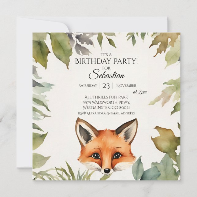 Invitación Cute Fox Woodland Birthday Party (Anverso)