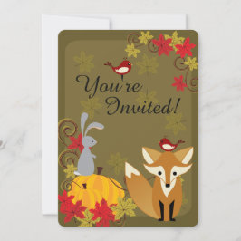 Invitación Cute Fox y Woodland Animales Caen Cumpleaños