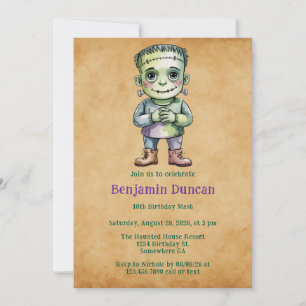 Invitación Cute Frankenstein Halloween Boy Birthday Mash