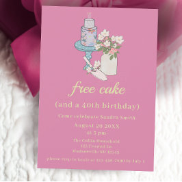 Invitación Cute Free Cake Funny 40 cumpleaños
