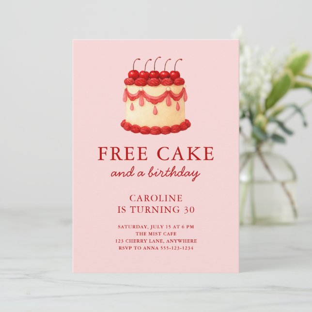 Invitación Cute Free Cake Funny Adult Birthday Any Age (Anverso de pie)
