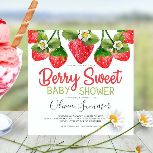 Invitación Cute Fresa Berry Sweet Gingham Baby Shower (Subido por el creador)